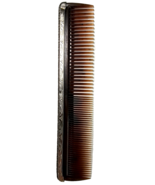 Antique Men&#39;s Comb Brown With Metal Trim Fancy Design Handle 7.25in - $27.73 CAD