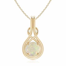 ANGARA Round Opal Solitaire Infinity Knot Pendant in 14K Solid Gold | 18&quot; Chain - £692.06 GBP
