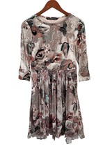 Peruvian Connection Floral Print Dress Long Sleeve Pleated Lined Bodice ... - $44.54