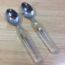 Mikasa Prisma Clear Stainless 2 Teaspoons Gold Band Larry Laslo Vintage Japan - £7.47 GBP