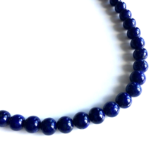 Women&#39;s Degrade Necklace Beads Natural Round Lapis Lazuli 14k Yellow Gold Clasp - £406.30 GBP