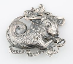 Sterling Silver Taurus Brooch by Guglielmo Cini Zodiac Bull Astrology Pi... - $255.10