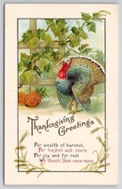 Thanksgiving Greetings Wealth and Harvest Poem Turkey Pineapple Postcard J26 - £4.47 GBP