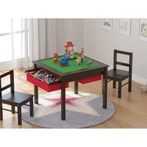 Activity Lego Table 3-PC Set 2-In-1 Storage Kids Chairs Espresso Drawer Activity - £148.99 GBP