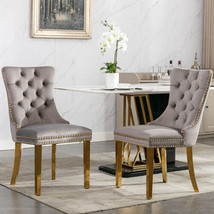 High-end Tufted Solid Wood Contemporary Velvet Upholstered Set of 2 - Gray Gold - £152.22 GBP