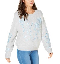 INC Womens M Heather Belle Grey Long Sleeve Embroidered Crew Neck Sweater NEW - £27.23 GBP