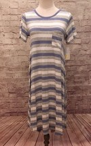 NEW  LuLaRoe CARLY Dress Heather Blue Gray Striped Rayon Jersey Knit Dress - XXS - £25.57 GBP