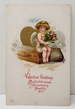 Valentine&#39;s Greeting Cupid Gold Gild Embossed 1914 Postcard B11 - $6.95