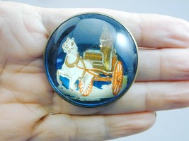 Antique Horse Bridle Rosette Glass Dome Pin Horse &amp; Buggy - €26,24 EUR
