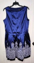 Size 14 Leslie Fay Iridescent Blue Pleated Dress Purple Beaded Sequin De... - $37.40