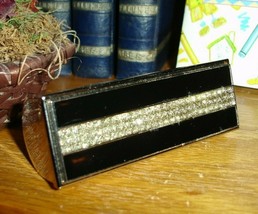 Vtg. Black Enamel/ Rhinestone Arft Deco Style Mirrored Lipstick Case~Glam-Bling - £15.81 GBP