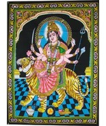 Huge Cotton Fabric Durga Ma Mother Goddess Yoga 43&quot; X 30&quot; Tapestry - $10.29