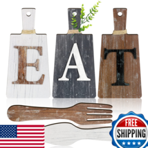 Jetec Cutting Board EAT Sign Set, Hanging Art Kitchen Decor, Fork Spoon ... - $34.30