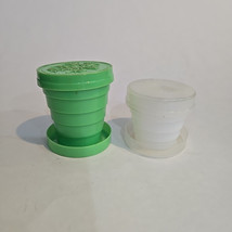 Lot of 2 Collapsible Travel Cups Green &amp; White Water Pills Plastic 2&quot; Vi... - £8.92 GBP