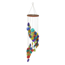 Dyed Capiz Shell 26 Inch Long Spiral Wind Chime Rainbow Colors Garden Patio - $29.39