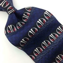 Evan Picone USA Tie Geometric Stripes Blue Red Silver Men Silk Necktie I18-34 - £12.62 GBP