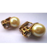 Avon Faux Pearl and Rhinestone Clip-on Earrings Gold Tone Vintage Signed... - $9.49