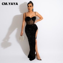 CM.YAYA Women  work High Side Split Sequin Bodycon Midi Backless Maxi Long Dress - £103.67 GBP