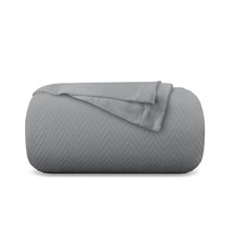 Pure Cotton, Luxury Twin Size Dark Grey Blanket Herringbone Pattern, Lightweight - £50.84 GBP