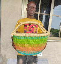 Harvest Basket, Straw Bag, Large Bolga Market Basket, Large Woven Basket, Thank  - £59.87 GBP