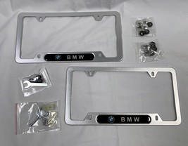 2 New BMW Silver Metal License Plate Frames with Screws Caps &amp; Hardware - £27.21 GBP