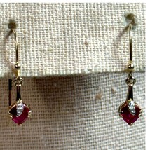 925 Sterling Silver Drop Dangle Earrings Pink Heart Gemstones Signed DL ... - $19.99