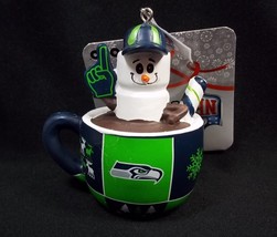 Seattle SEAHAWKS S&#39;mores Marshmallow fan cocoa mug Christmas team ornament NEW - £11.17 GBP