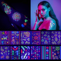 12 Sheets Large Glow in the Dark Tattoo 150 Neon Temporary Makeup Rave F... - £19.38 GBP