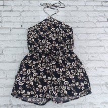 Aeropostale Romper Womens XS Black Floral Halter Drawstring Cotton Boho ... - $19.99