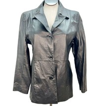 Dialogue Women&#39;s Large Black Leather Coat Polyester Lining Machine Wash - £38.92 GBP