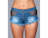 Denim Shorts W/Fishnet Top Trimming Frindge Bottom Black Small Packaging... - $40.09