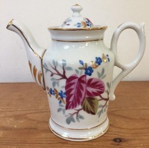 Vtg Blue Pink Floral Leaves Gold Trimmed White Porcelain Personal Tea Po... - $49.99