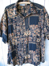 Mainport Women&#39;s 100% Rayon Brown Flower Short Sleeve Shirt - Size XL - £10.21 GBP