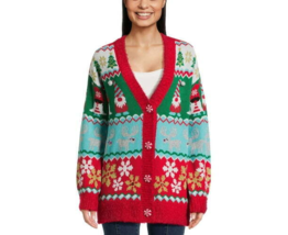 Holiday Time Women&#39;s Ugly Christmas Cardigan, Gnomes Multicolor Size M (8-10) - £22.81 GBP