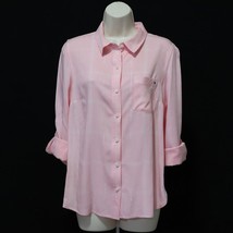 Tommy Hilfiger Women&#39;s Button Front Shirt M Medium Pink Plaid Roll Tab Sleeve - £15.22 GBP