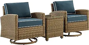 Crosley Furniture KO70424WB-NV Bradenton Outdoor Wicker 3-Piece Swivel R... - £1,612.10 GBP