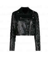 New Women&#39;s Black Classic Silver Studded Brando Punk Biker Leather Jacke... - $229.99+