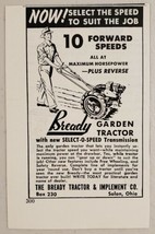 1952 Print Ad Bready Garden Tractors Select-O-Speed Transmission Solon,Ohio - £7.08 GBP