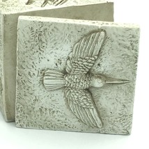 Hummingbird Trinket Jewelry Box Bird Embossed Resin Square Lid Beige 303... - $19.79