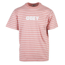 OBEY Men&#39;s Coral White Stripe Bold Classic S/S T-Shirt - £12.72 GBP