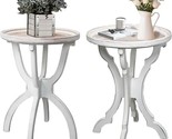 2Pcs Round Side Table With Carved Tray Top,Farmhouse Small End Table Wit... - $239.99