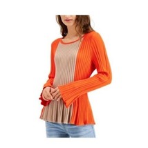 Fever Womens M Cherry Tomato Orange Ribbed Long Sleeve Fitted Sweater NWT I36 - £15.62 GBP