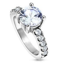 Solitaire with Accents Engagement Ring Stainless Steel Anniversary Wedding Band - £15.81 GBP