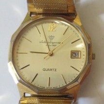 Jules Jurgensen date quartz Gold tone men's watch Japan 4656 Octagon Bezel - $27.90