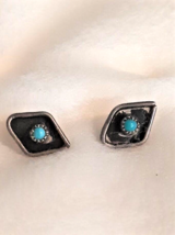 Native American Sterling Silver Turquoise Earrings Vintage Some Wear - $17.59