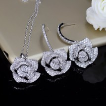 Pera Romantic Rose Flower Earrings and Necklace Big Bridal Wedding Party Cubic Z - £21.63 GBP