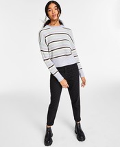 Hippie Rose Juniors Striped Crewneck Sweater,Grey Combo,Medium - $34.99