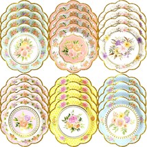 Floral Plates Small Tea Party Decoration 24 Count Gold Foil Edge Paper Plate Bir - £22.49 GBP