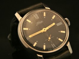 Vintage 1980&#39;S USSR, men&#39;s ZIM cal. 2602 black guilloche dial 15J  wristwatch - £89.52 GBP