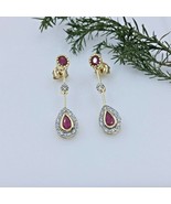 Women&#39;s Drop Earrings in 14k Yellow Gold with Natural Rubies and Cubic Z... - $729.00